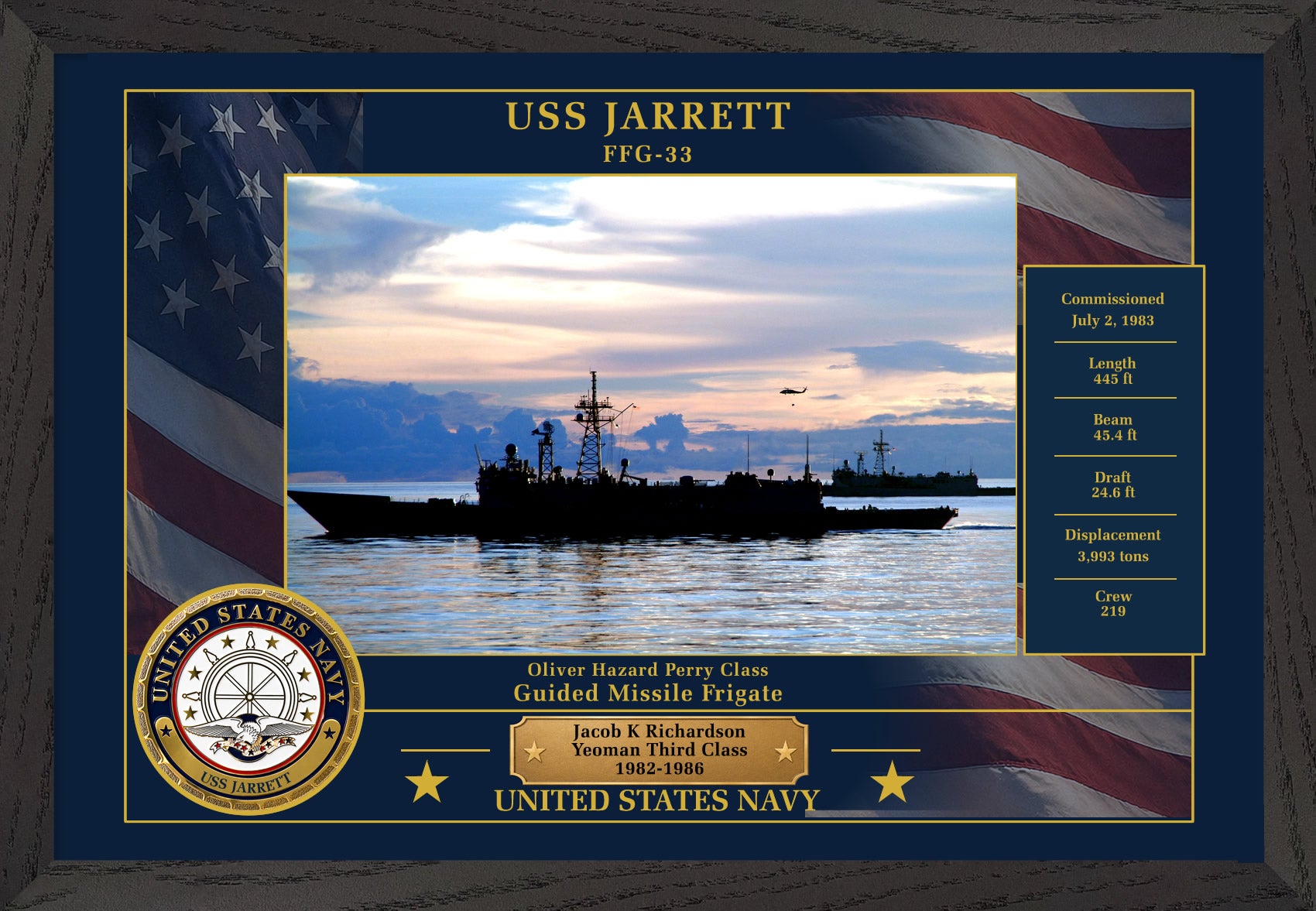 USS Jarrett FFG-33 Framed Patriotic Photo