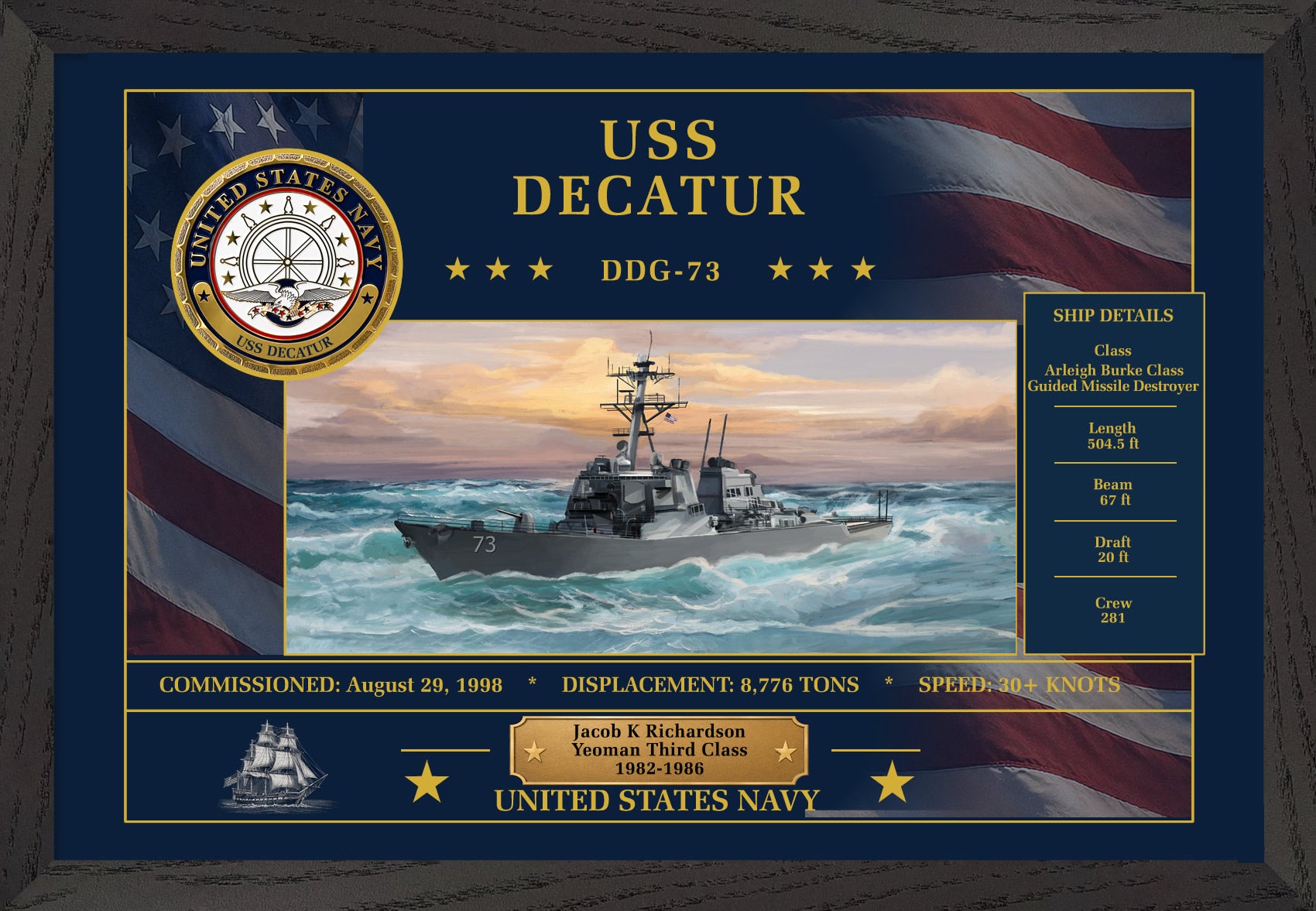 USS Decatur DDG-73 Framed Patriotic Art