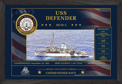 USS Defender MCM-2 Framed Patriotic Art