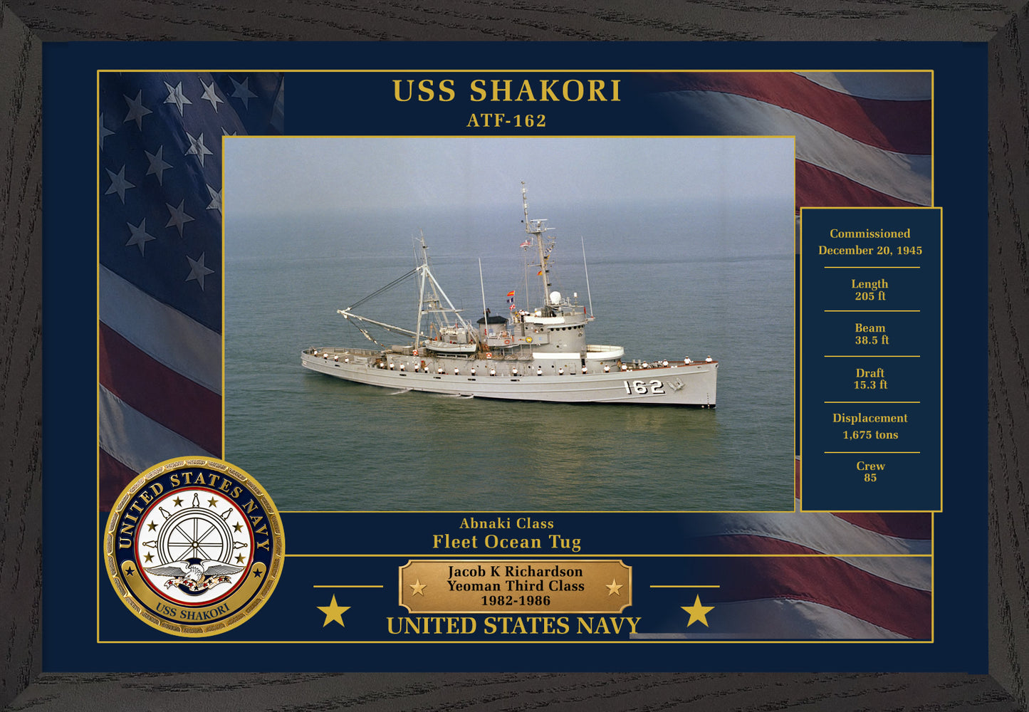 USS Shakori ATF-162 Framed Patriotic Photo