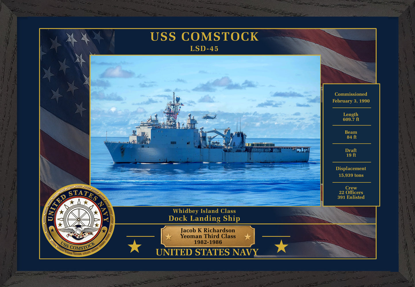 USS Comstock LSD-45 Framed Patriotic Photo