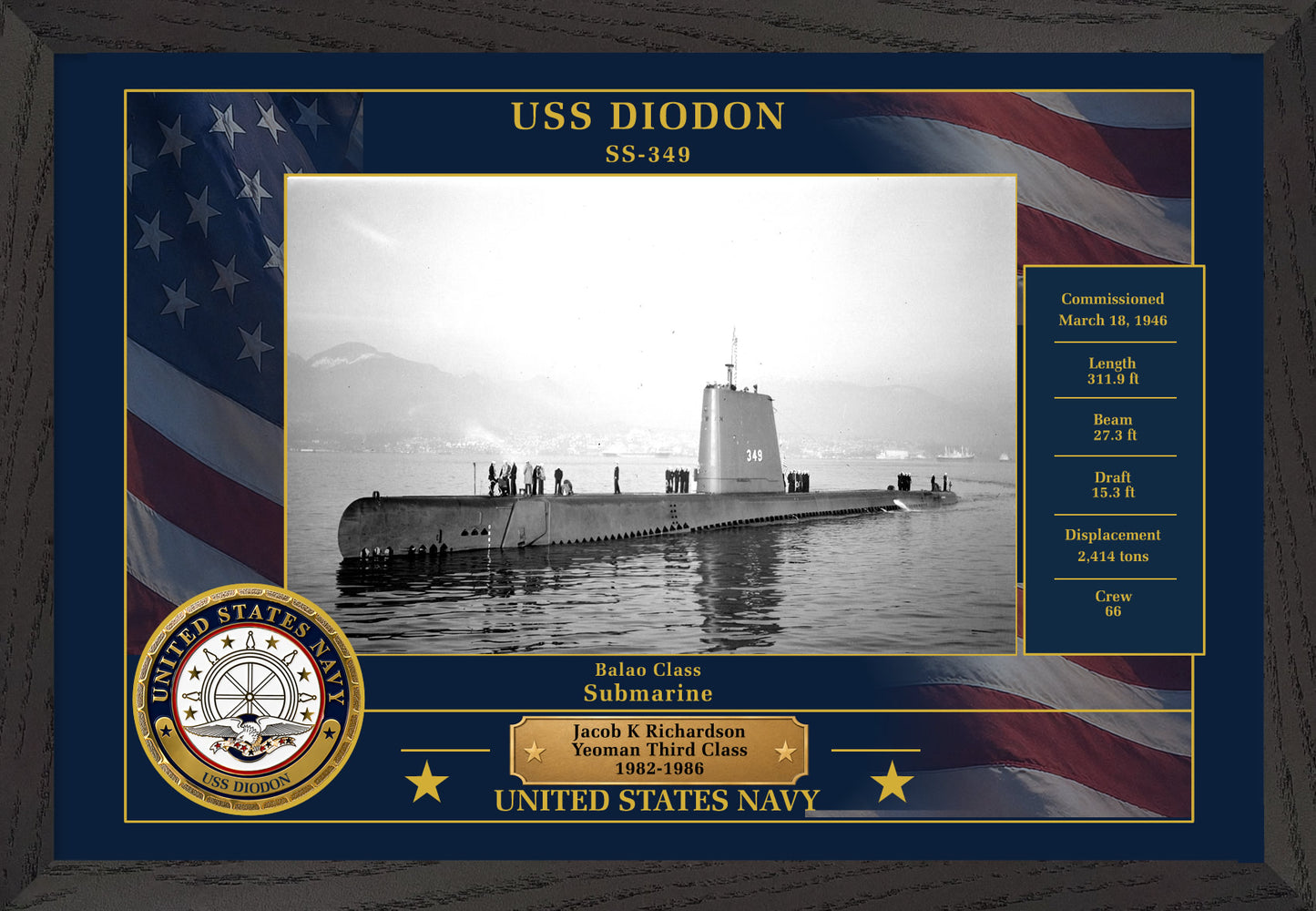USS Diodon SS-349 Framed Patriotic Photo