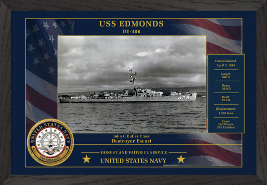 USS Edmonds DE-406 Framed Patriotic Photo