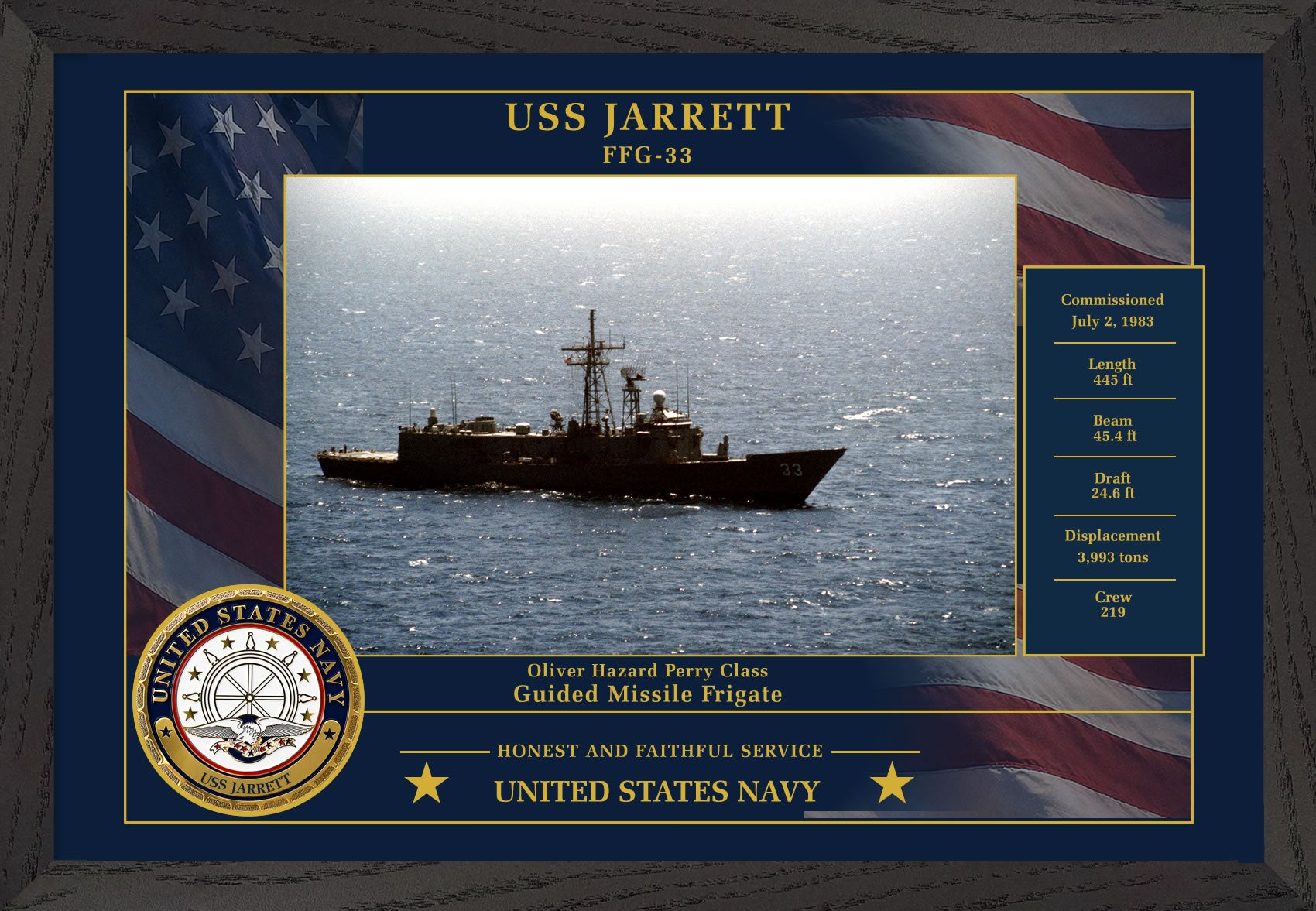 USS Jarrett FFG-33 Framed Patriotic Photo