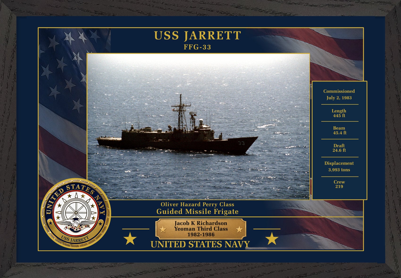USS Jarrett FFG-33 Framed Patriotic Photo