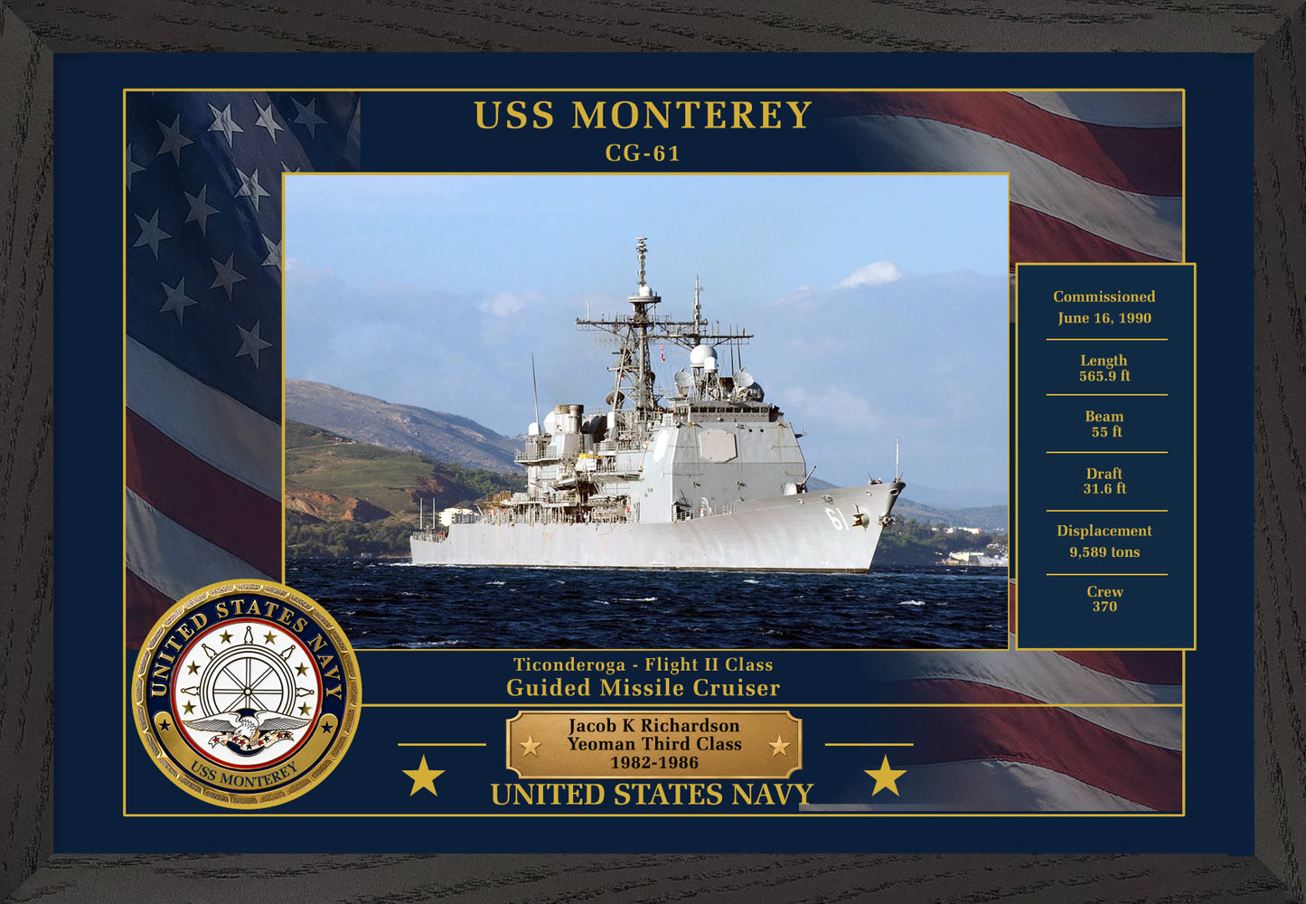 USS Monterey CG-61 Framed Patriotic Photo