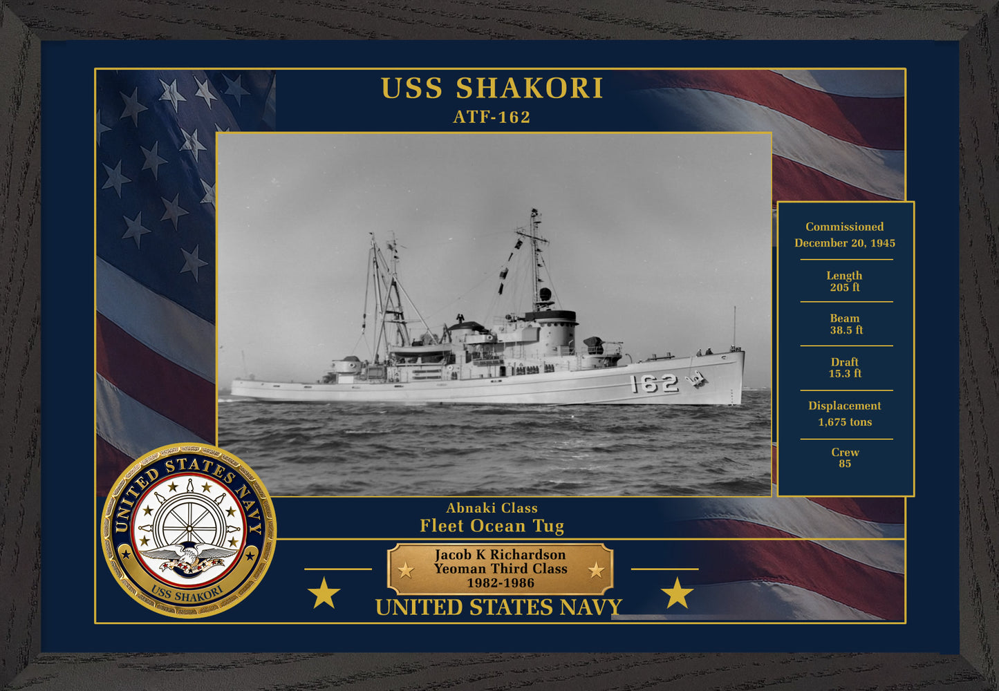 USS Shakori ATF-162 Framed Patriotic Photo