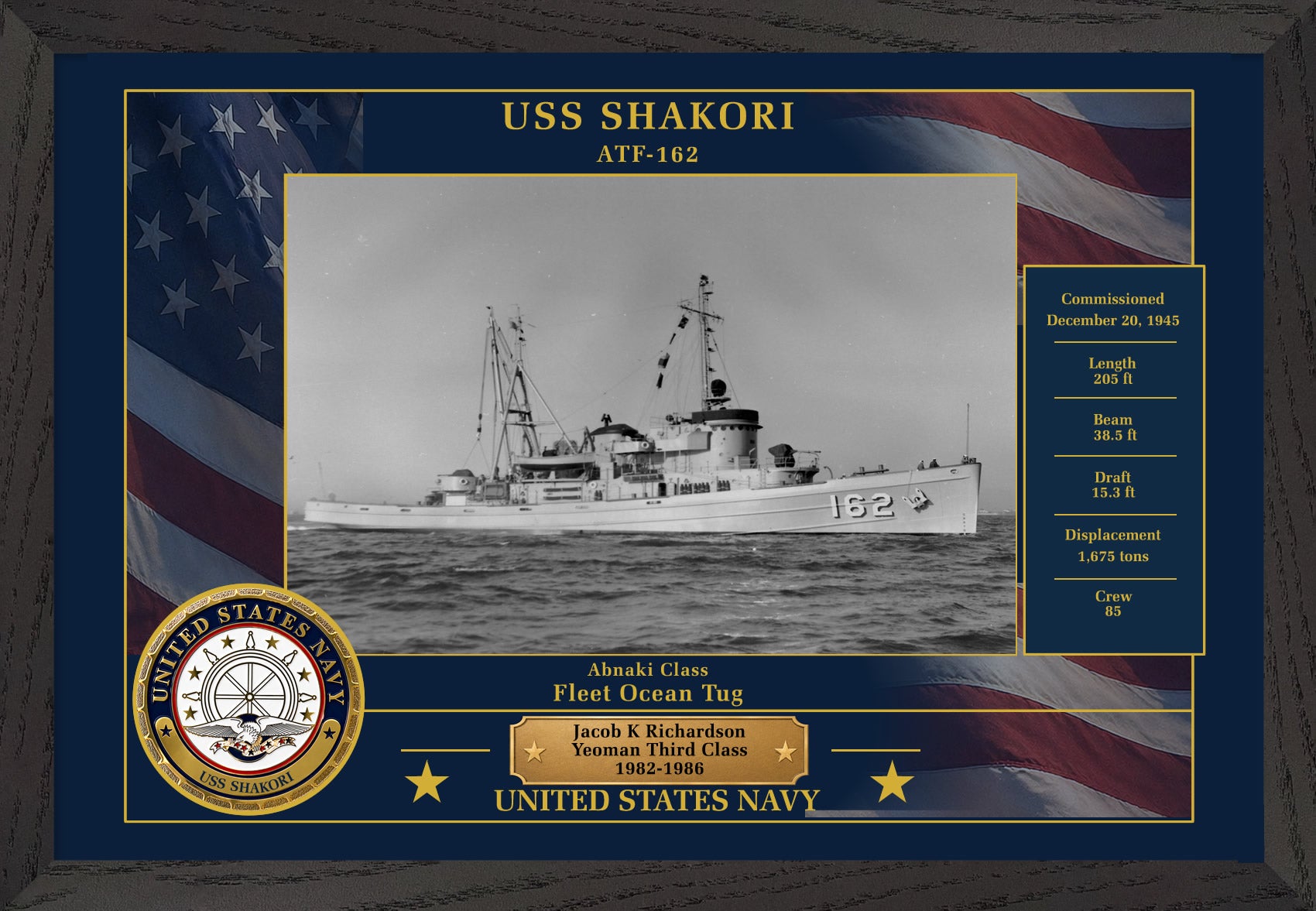 USS Shakori ATF-162 Framed Patriotic Photo