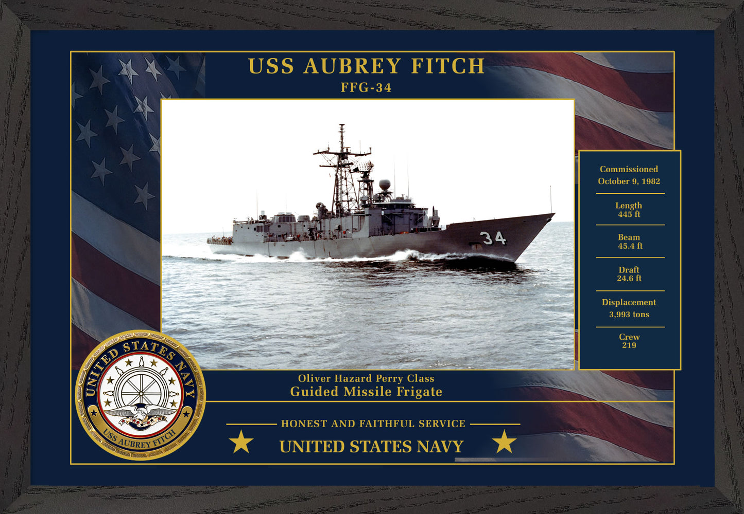 USS Aubrey Fitch FFG-34 Framed Patriotic Photo