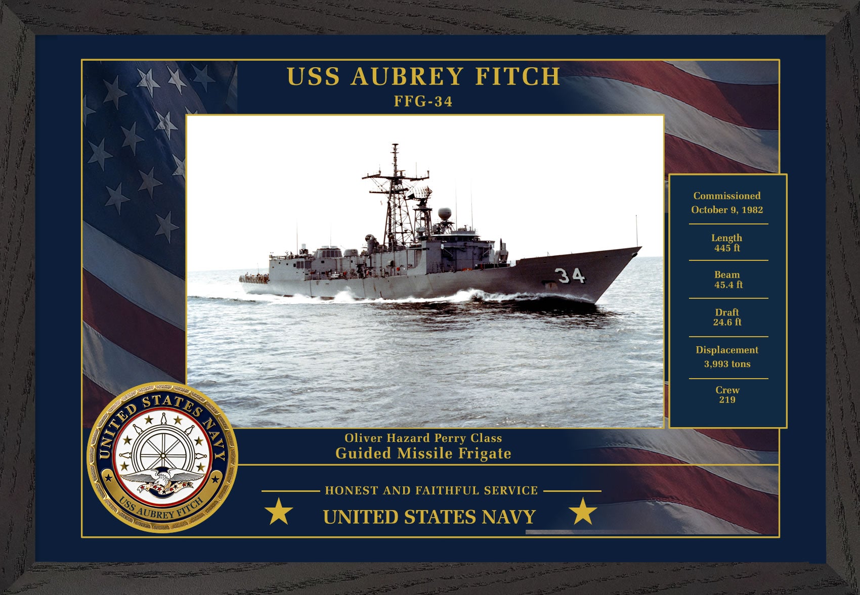 USS Aubrey Fitch FFG-34 Framed Patriotic Photo