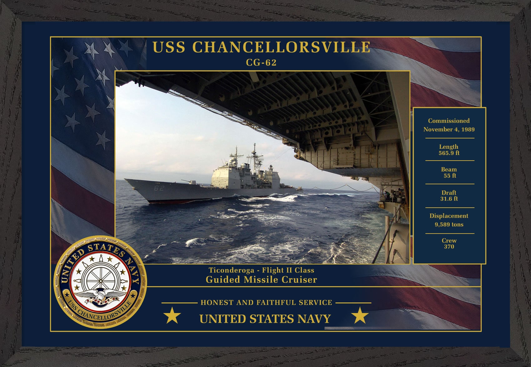USS Chancellorsville CG-62 Framed Patriotic Photo