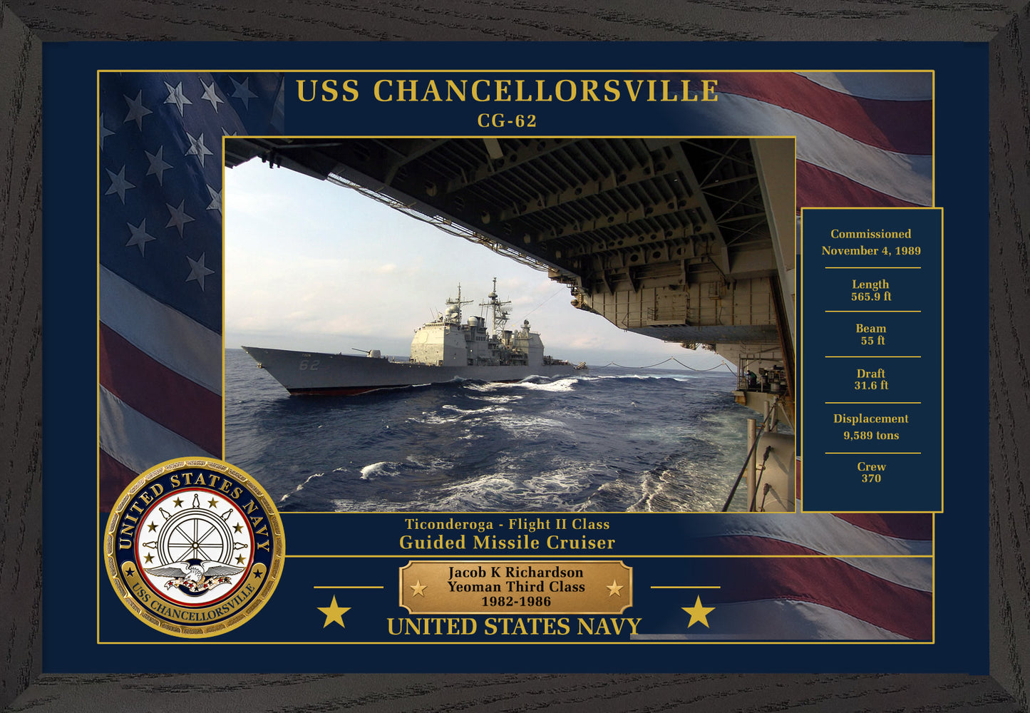 USS Chancellorsville CG-62 Framed Patriotic Photo
