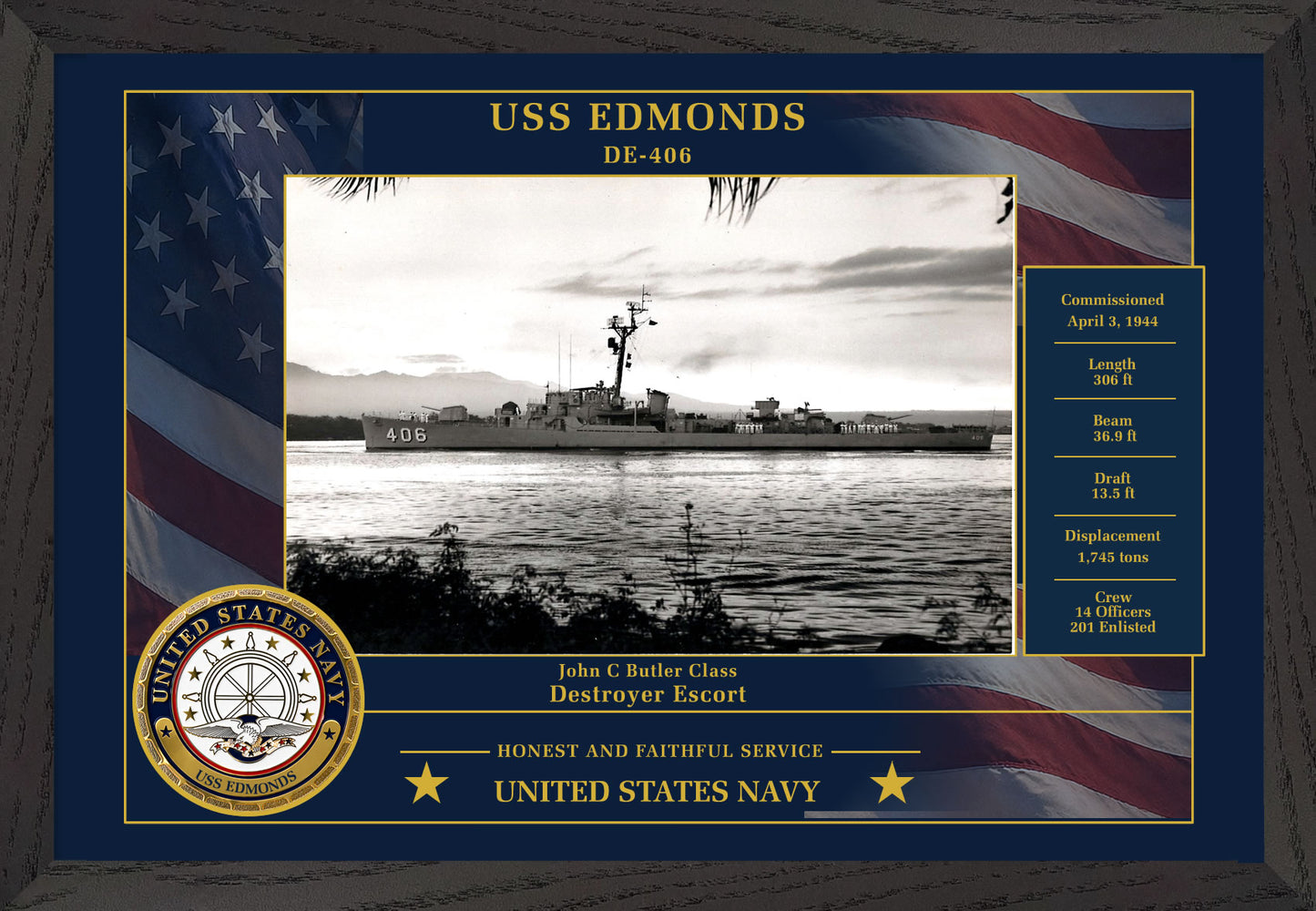 USS Edmonds DE-406 Framed Patriotic Photo