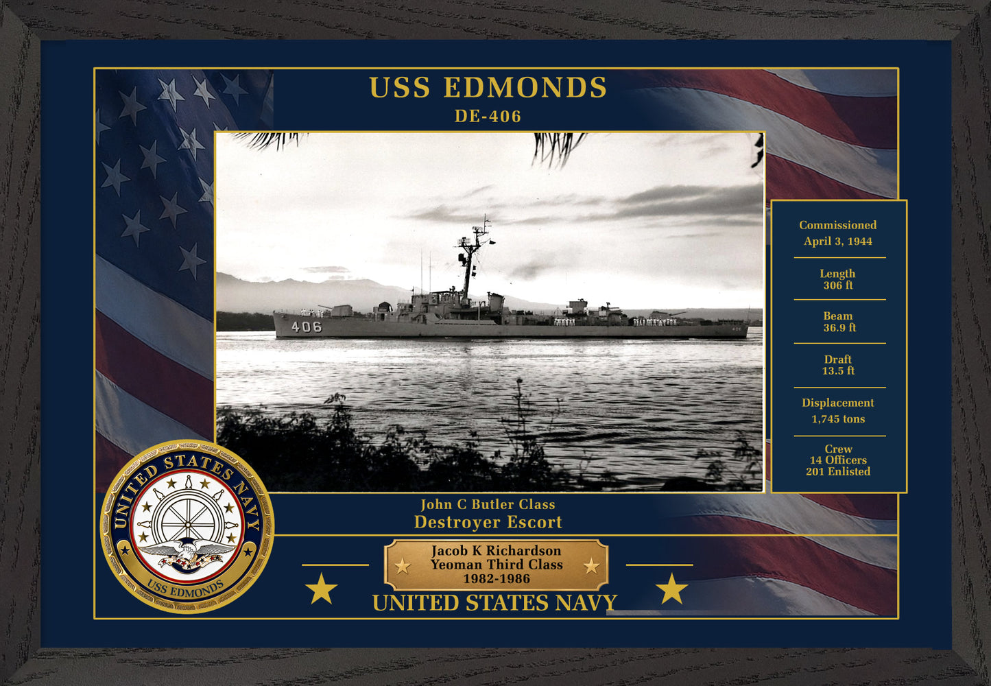 USS Edmonds DE-406 Framed Patriotic Photo