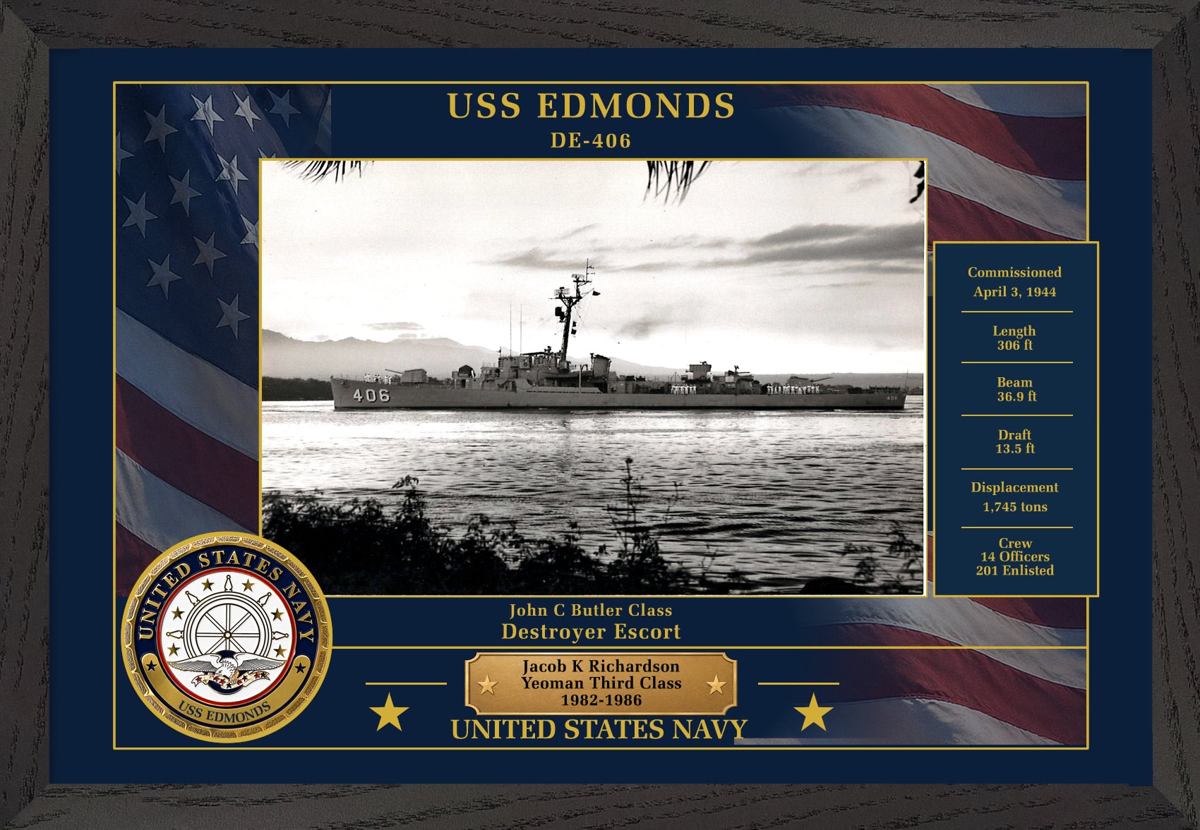 USS Edmonds DE-406 Framed Patriotic Photo