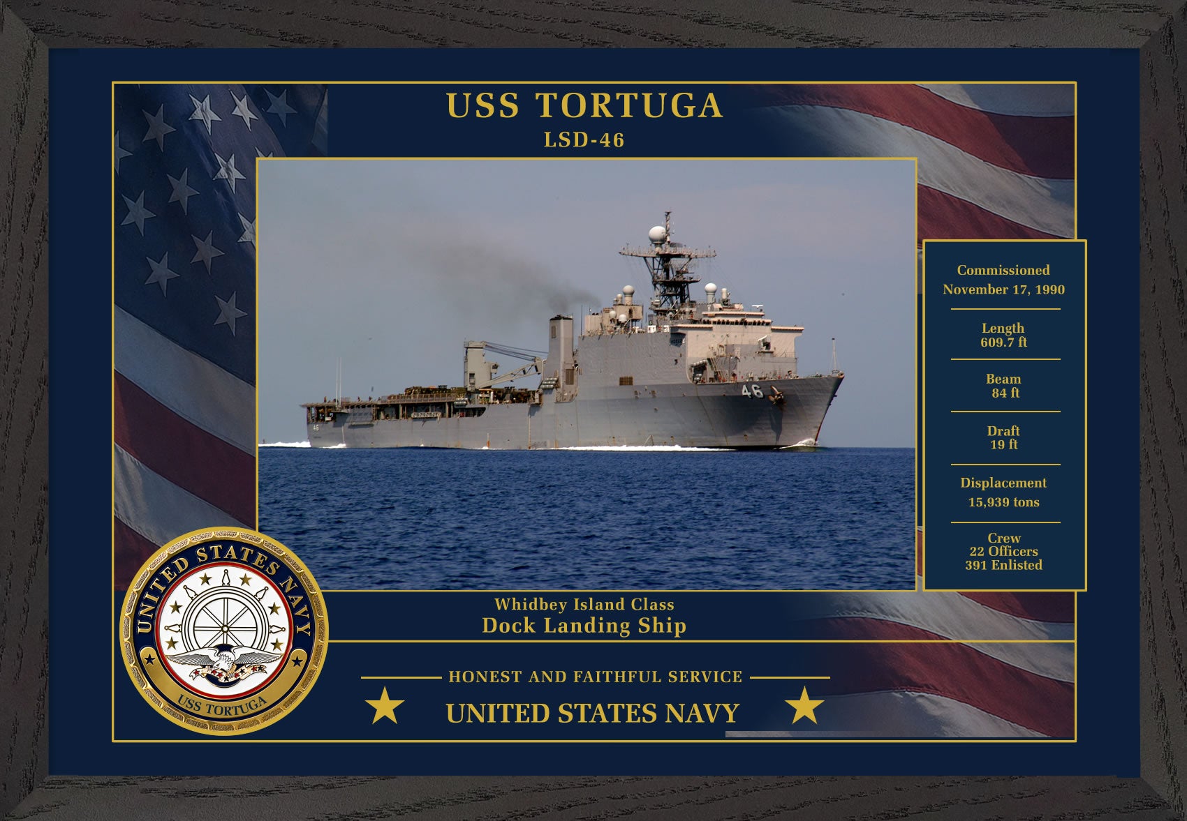 USS Tortuga LSD-46 Framed Patriotic Photo