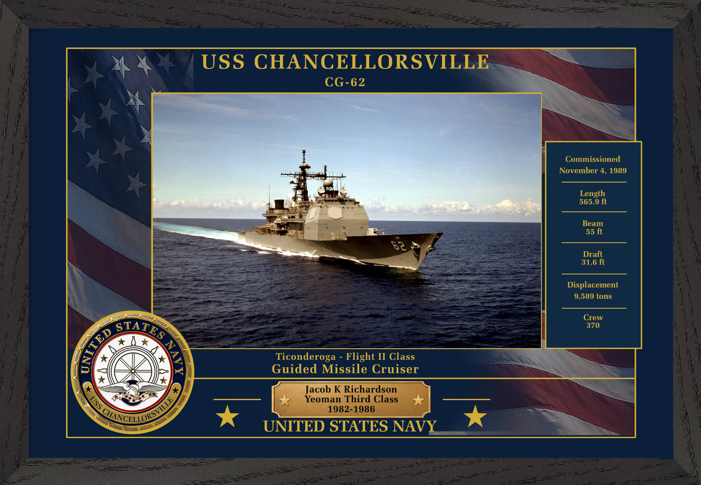 USS Chancellorsville CG-62 Framed Patriotic Photo
