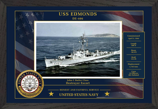 USS Edmonds DE-406 Framed Patriotic Photo