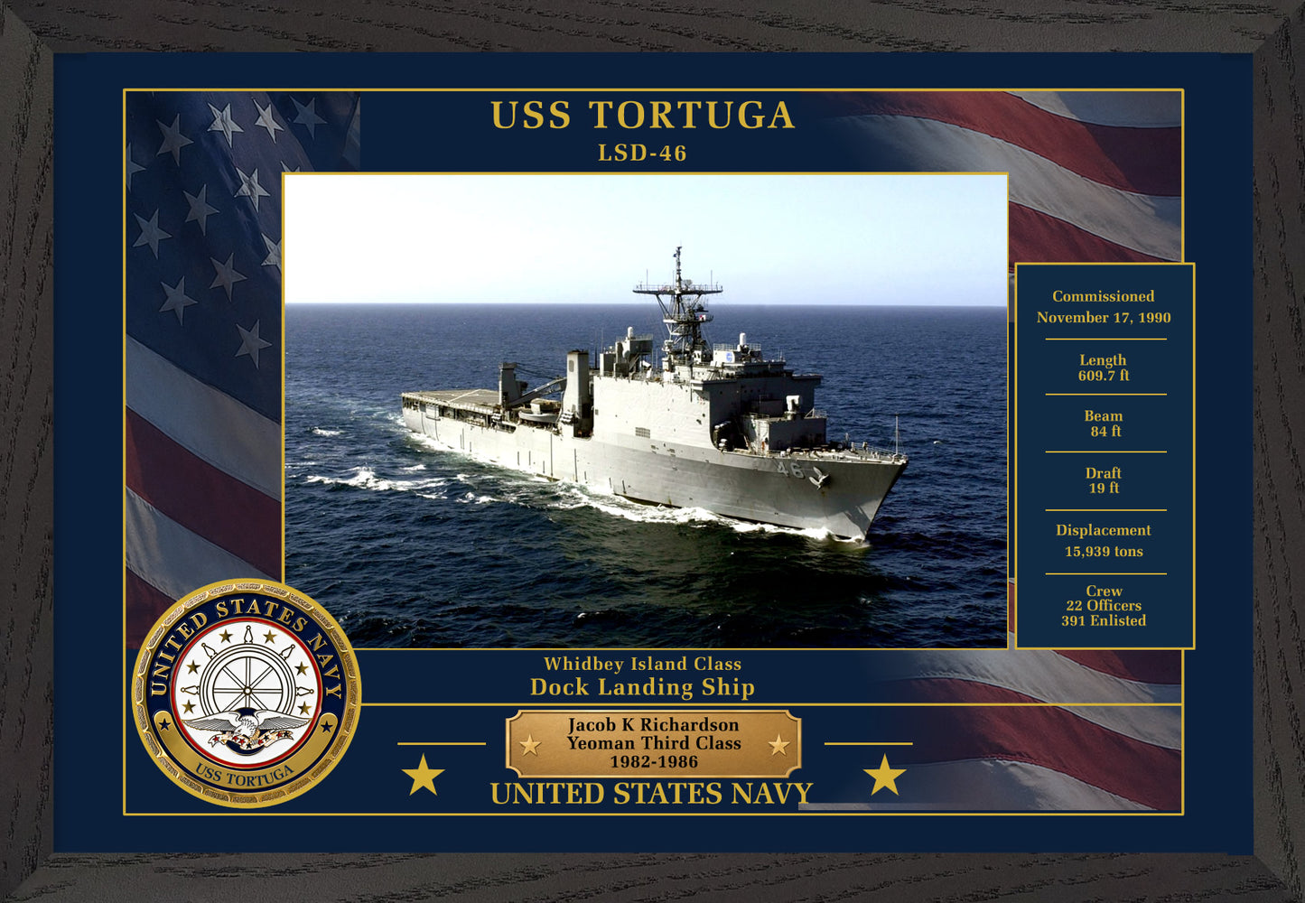 USS Tortuga LSD-46 Framed Patriotic Photo