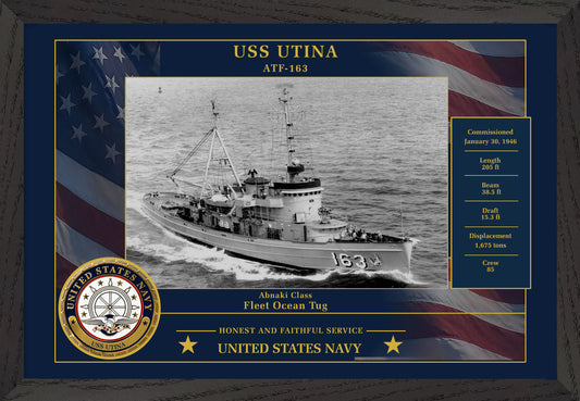 USS Utina ATF-163 Framed Patriotic Photo
