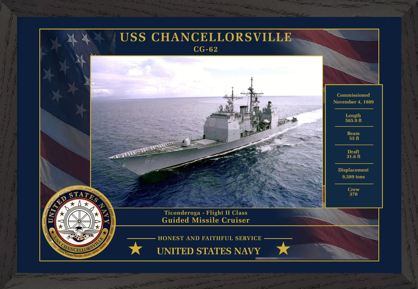 USS Chancellorsville CG-62 Framed Patriotic Photo