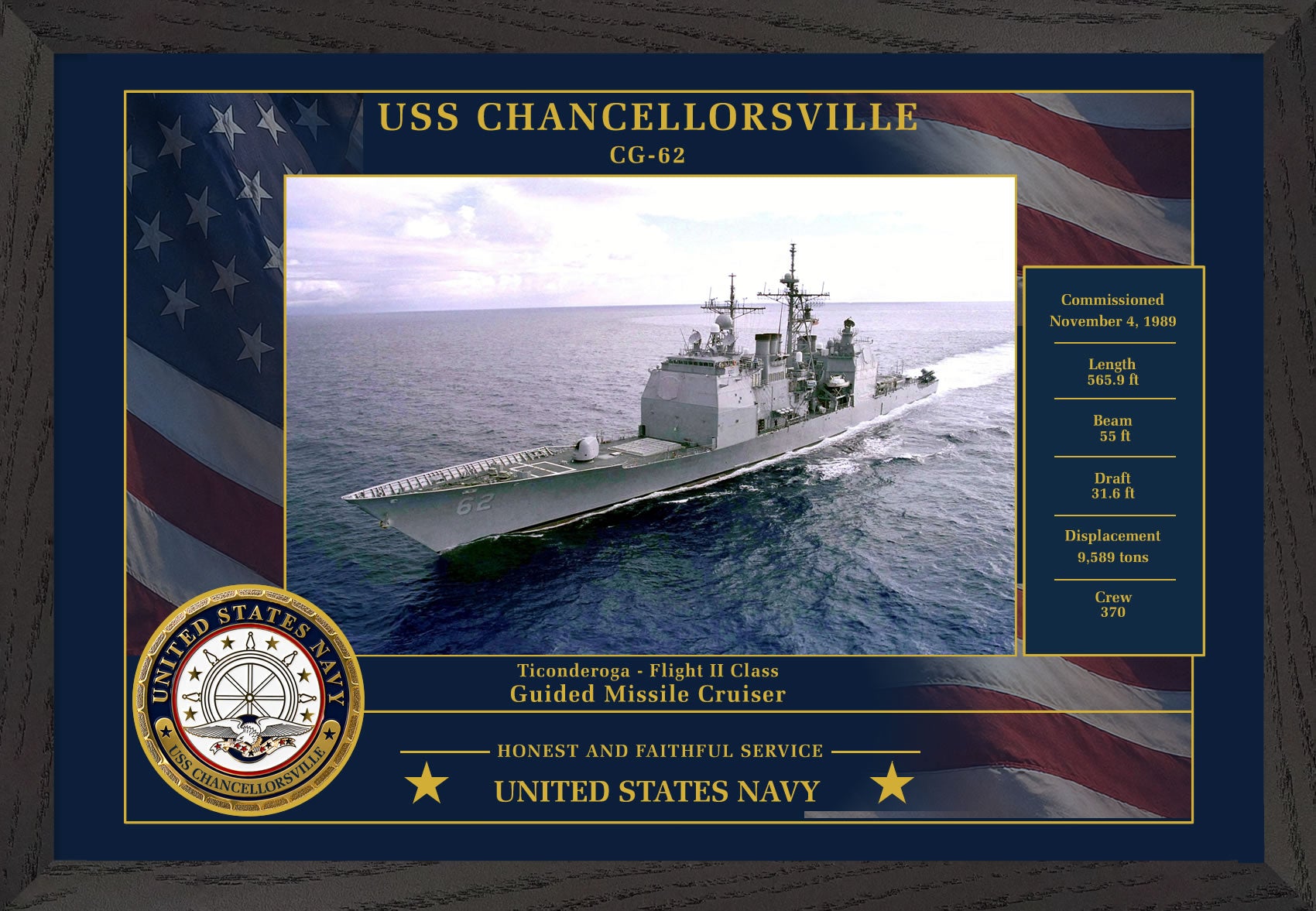 USS Chancellorsville CG-62 Framed Patriotic Photo