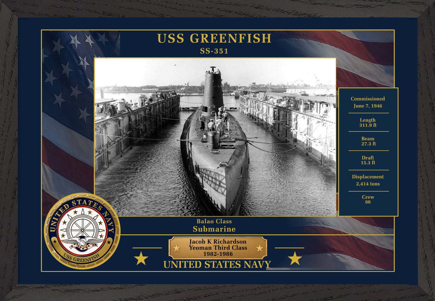 USS Greenfish SS-351 Framed Patriotic Photo