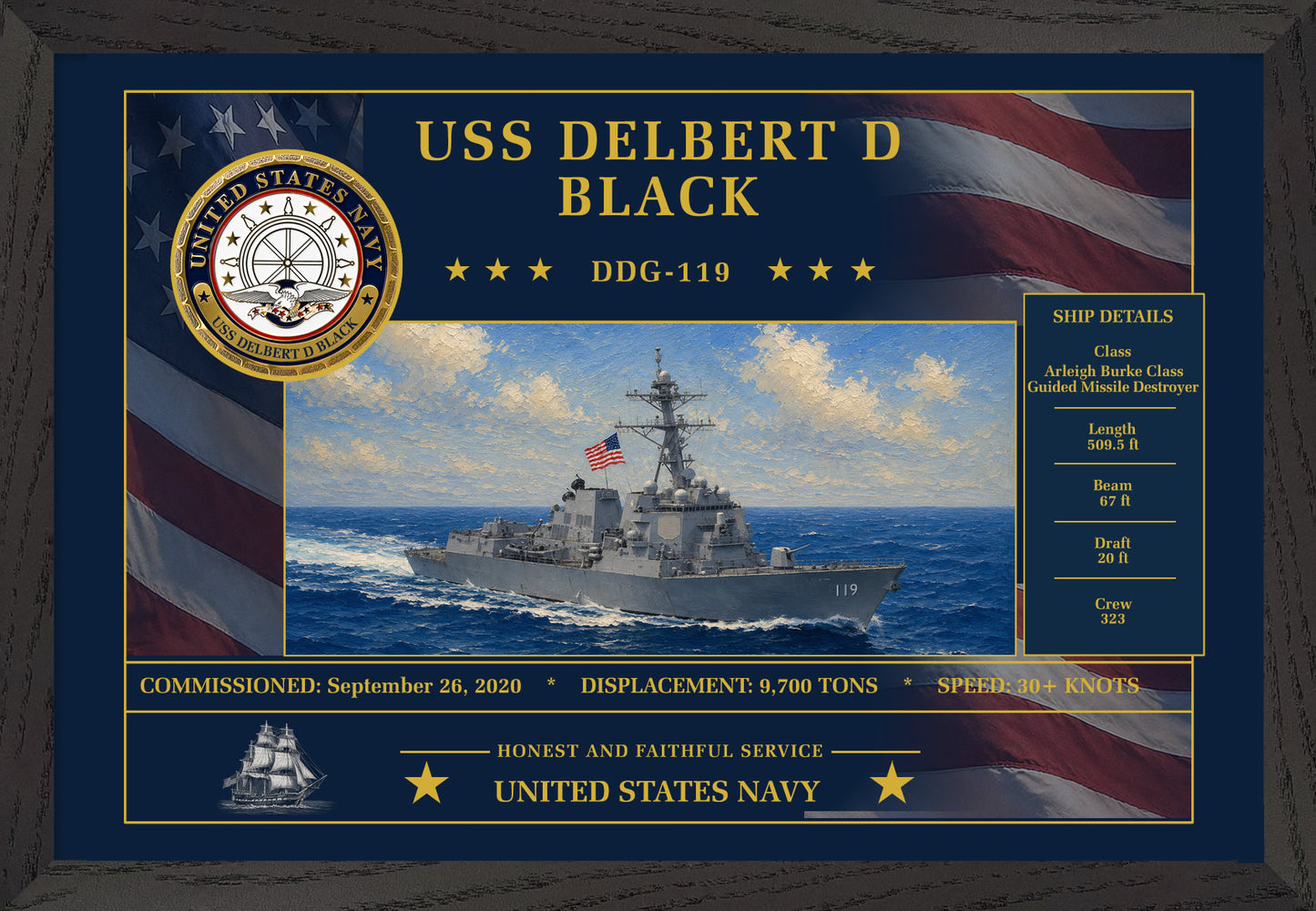 USS Delbert D Black DDG-119 Framed Patriotic Art