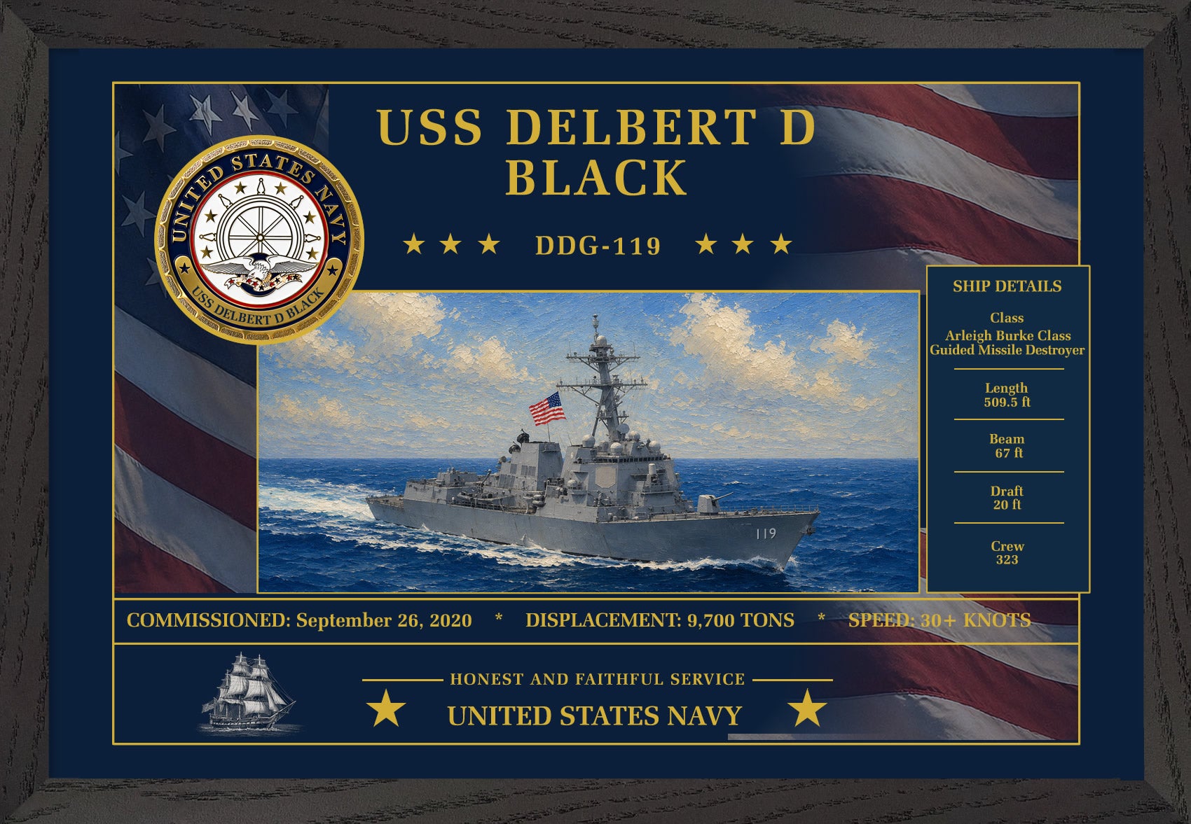 USS Delbert D Black DDG-119 Framed Patriotic Art