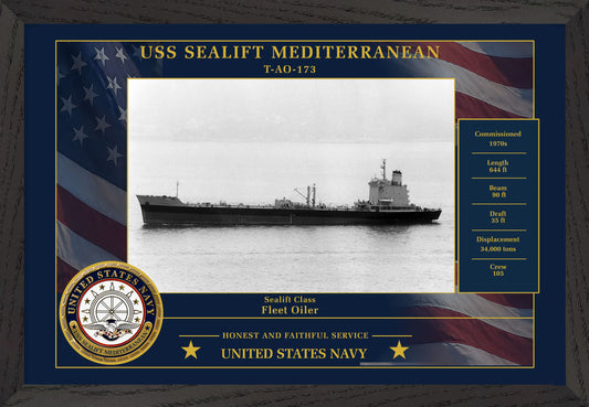 USS Sealift Mediterranean T AO-173 Framed Patriotic Photo