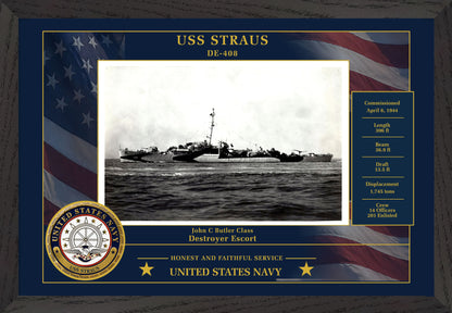 USS Straus DE-408 Framed Patriotic Photo
