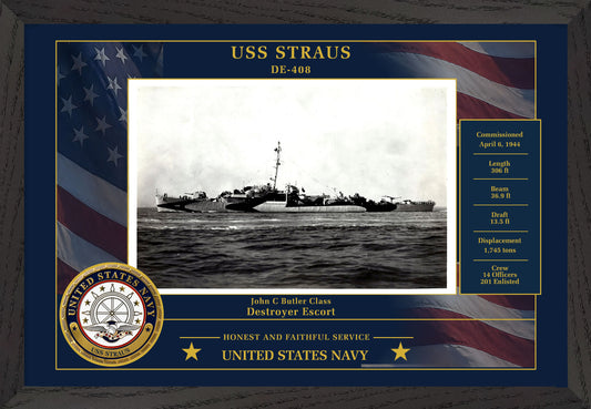 USS Straus DE-408 Framed Patriotic Photo