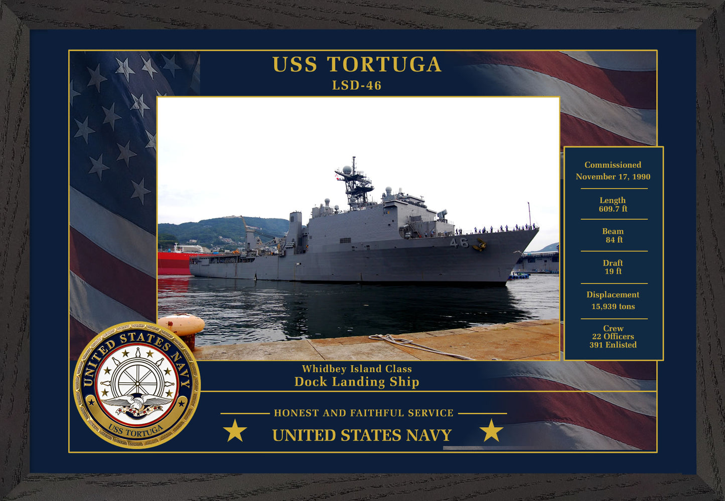 USS Tortuga LSD-46 Framed Patriotic Photo