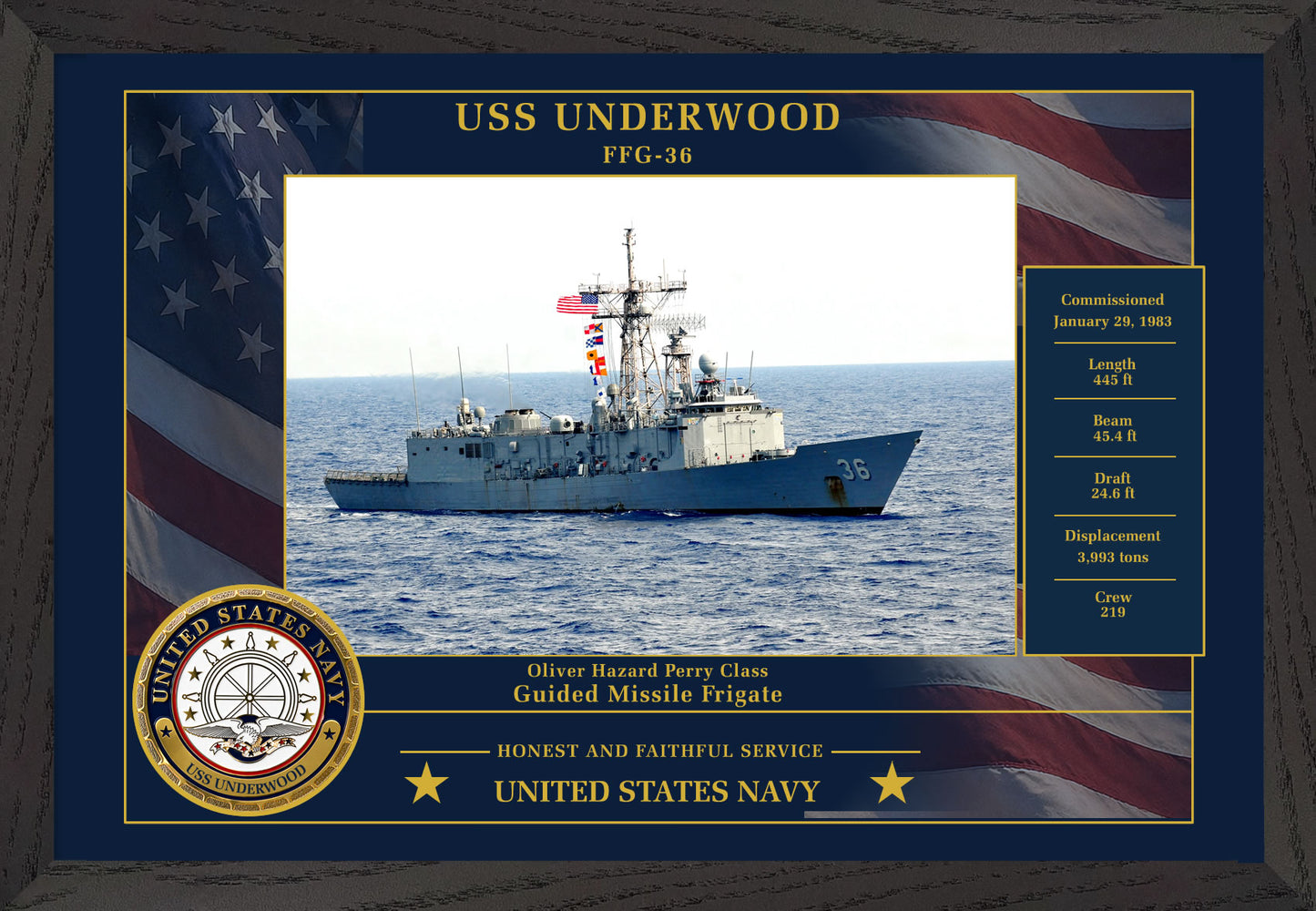 USS Underwood FFG-36 Framed Patriotic Photo