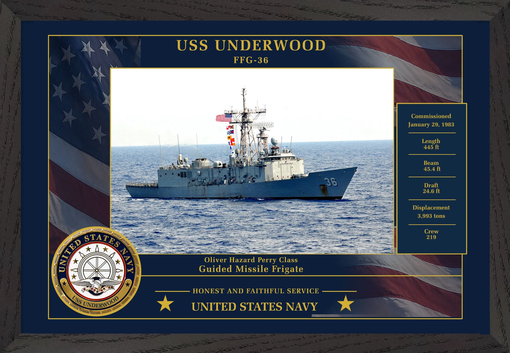 USS Underwood FFG-36 Framed Patriotic Photo