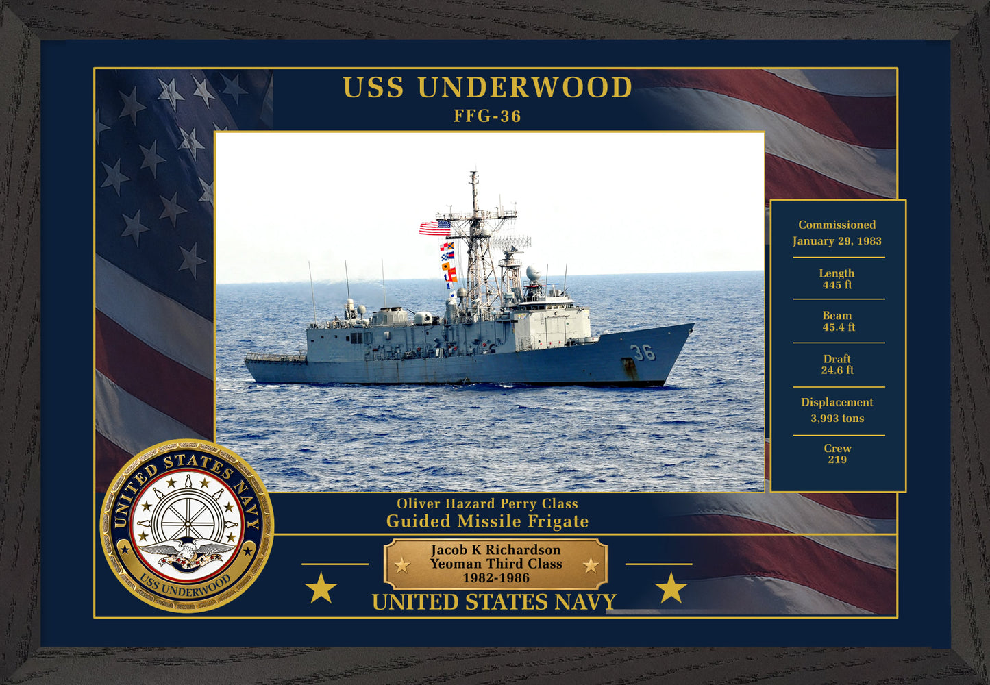 USS Underwood FFG-36 Framed Patriotic Photo