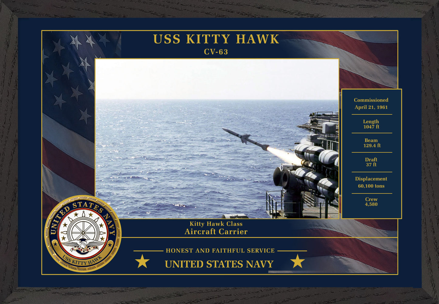 USS Kitty Hawk CV-63 Framed Patriotic Photo