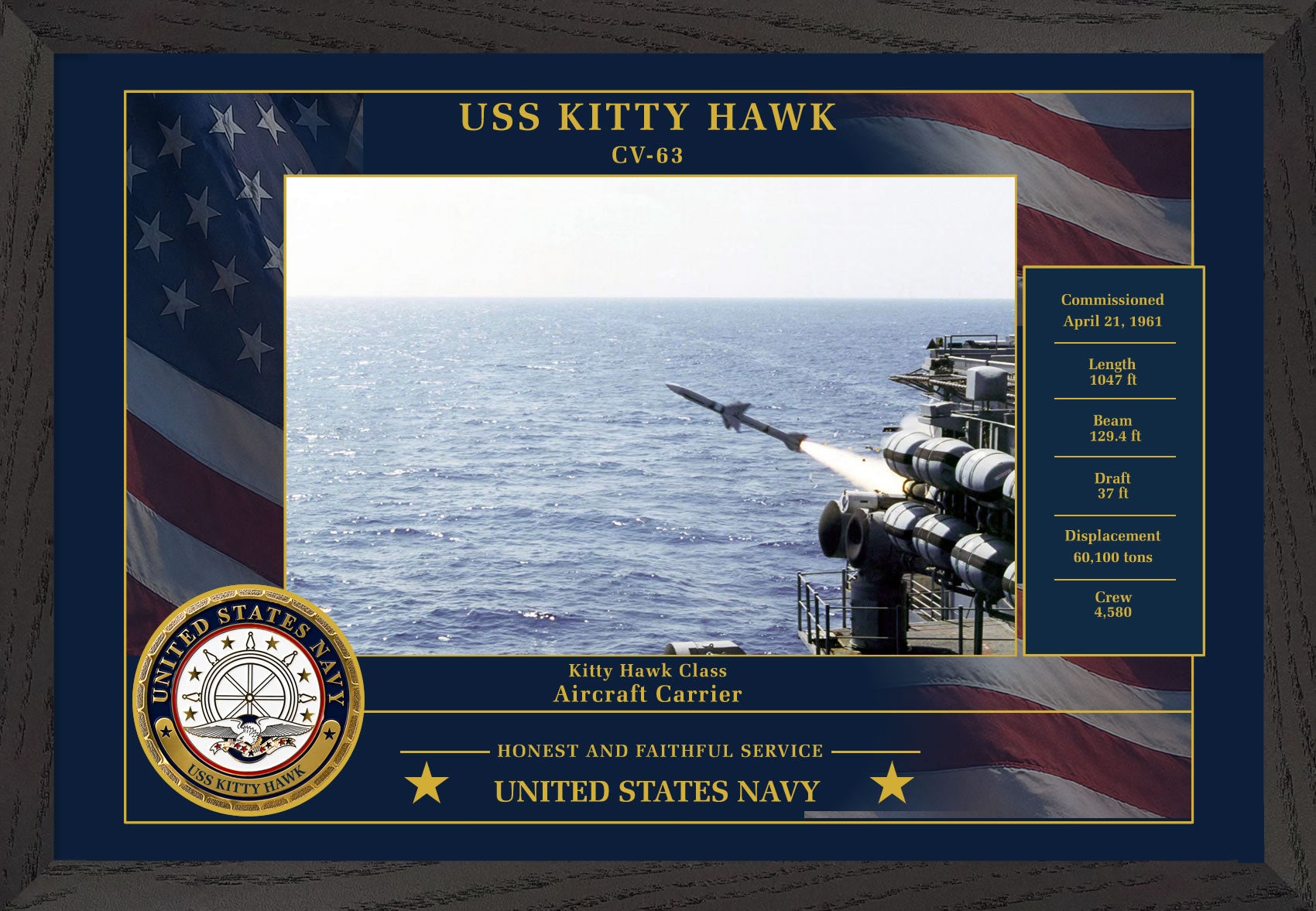 USS Kitty Hawk CV-63 Framed Patriotic Photo