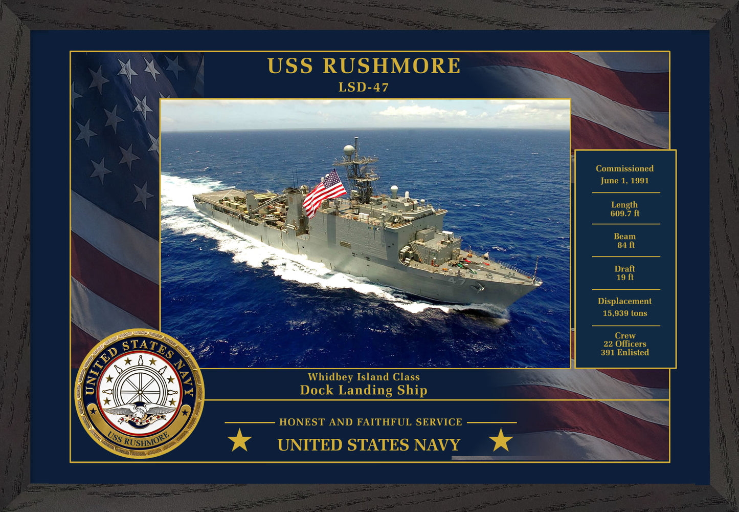 USS Rushmore LSD-47 Framed Patriotic Photo