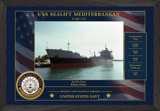 USS Sealift Mediterranean T AO-173 Framed Patriotic Photo