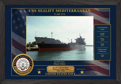 USS Sealift Mediterranean T AO-173 Framed Patriotic Photo