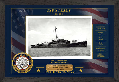 USS Straus DE-408 Framed Patriotic Photo
