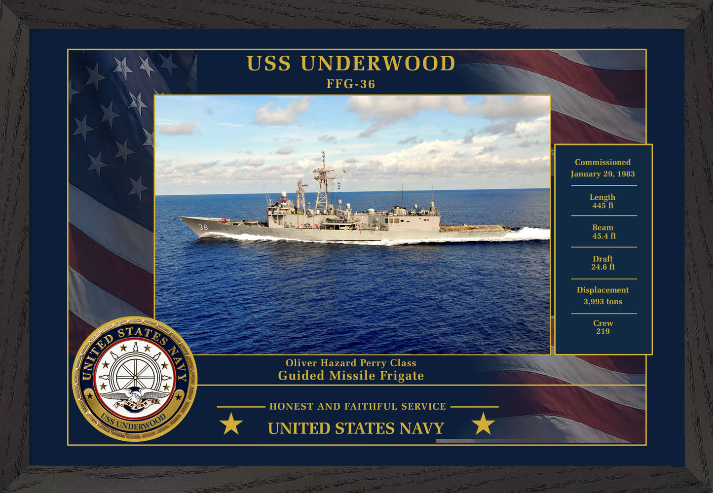 USS Underwood FFG-36 Framed Patriotic Photo
