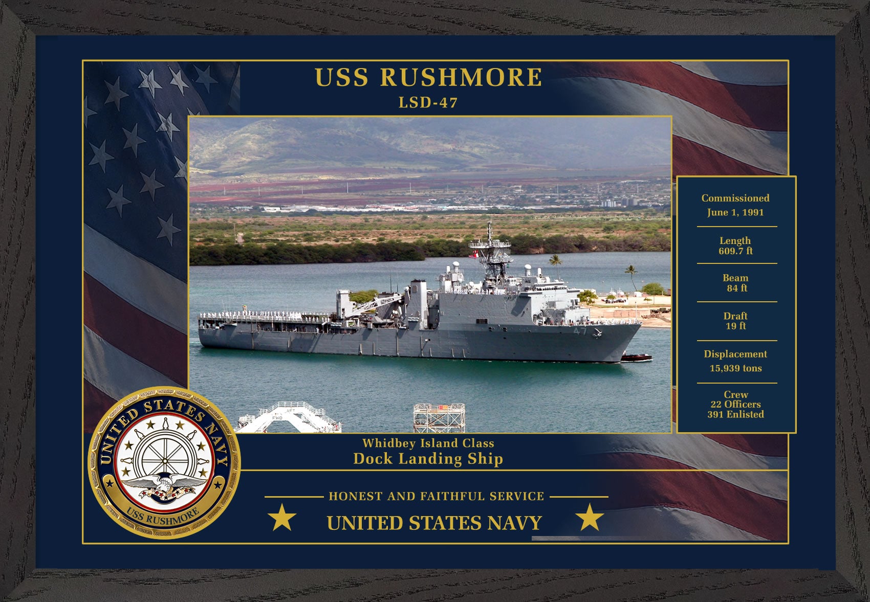 USS Rushmore LSD-47 Framed Patriotic Photo