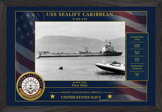 USS Sealift Caribbean T AO-174 Framed Patriotic Photo