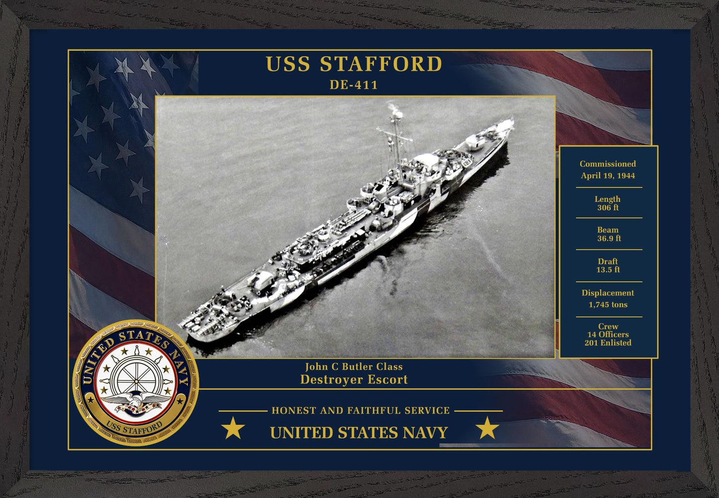 USS Stafford DE-411 Framed Patriotic Photo