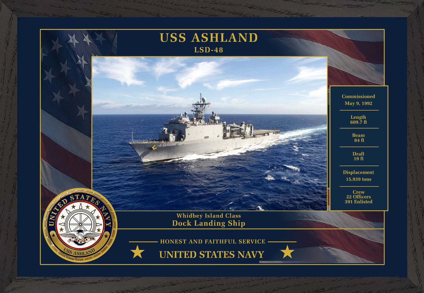 USS Ashland LSD-48 Framed Patriotic Photo