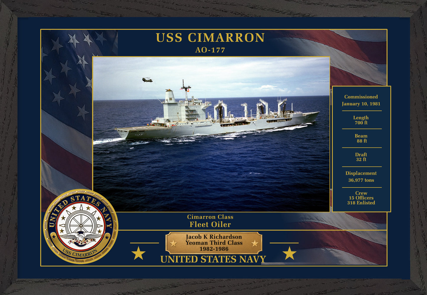 USS Cimarron AO-177 Framed Patriotic Photo