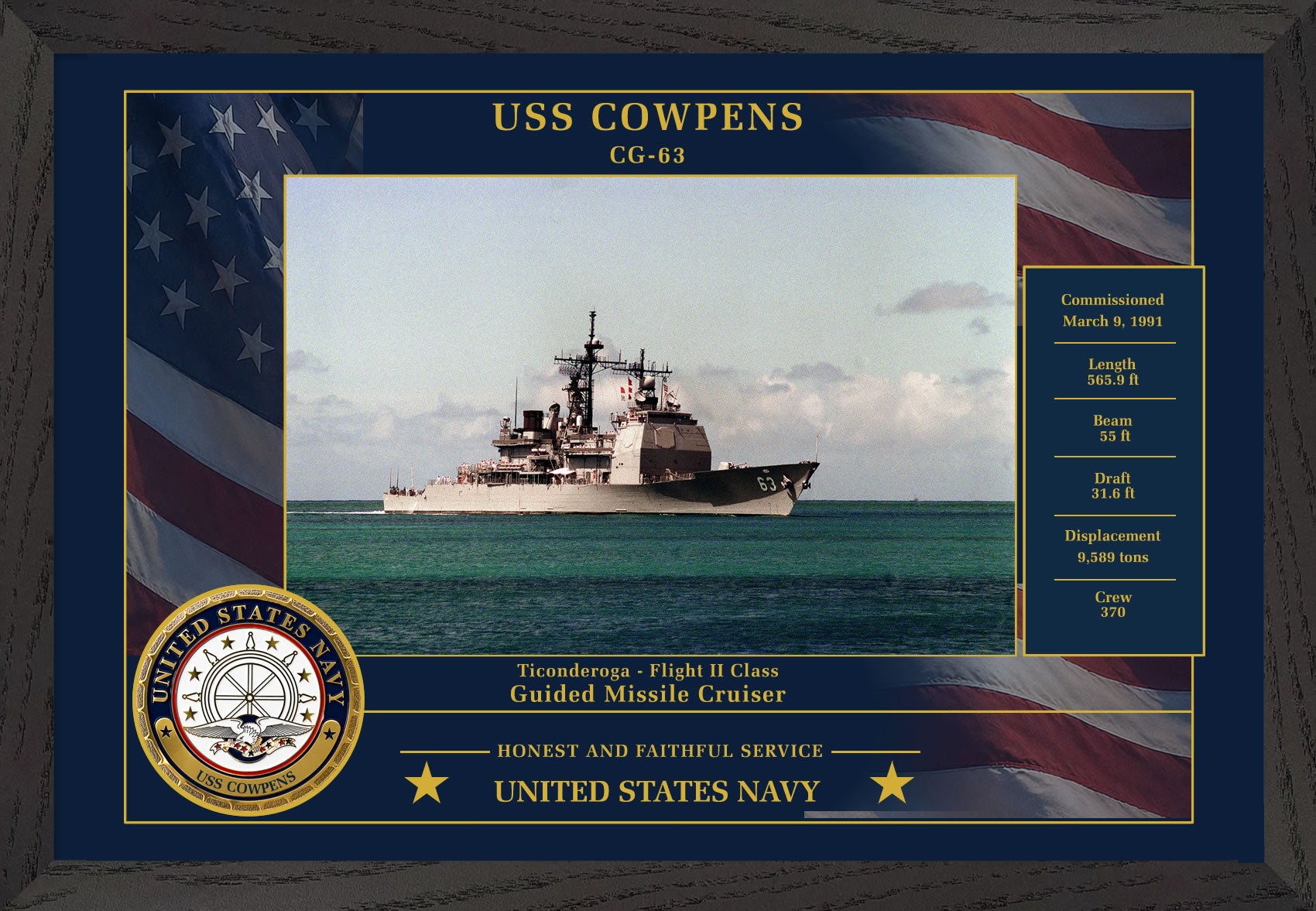 USS Cowpens CG-63 Framed Patriotic Photo