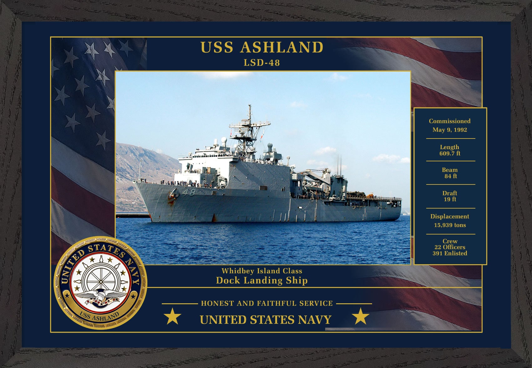 USS Ashland LSD-48 Framed Patriotic Photo